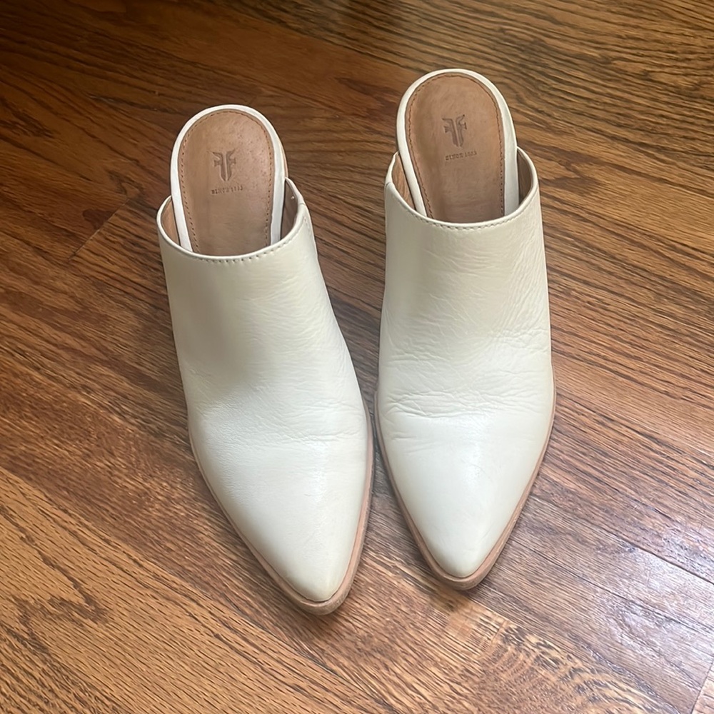 Frye bone colored cowboy mules
